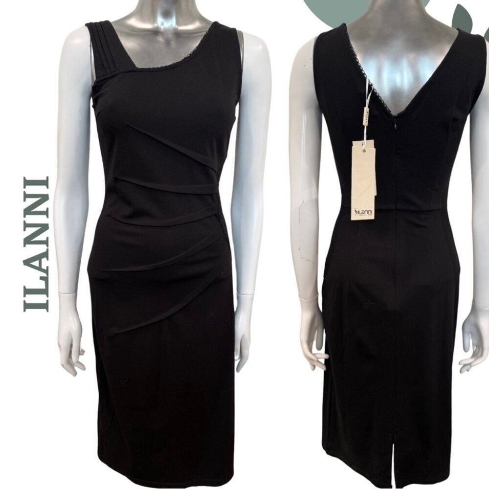 Dilanni Black Ruched Bodycon Dress with Back Zip Cocktails Dress Size XS